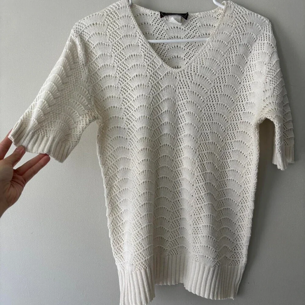 Vintage Cottagecore White Knitted Ethereal Cotton Euro Top - Size Large - Picture 3 of 7
